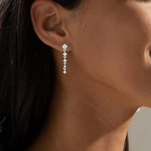 SELFROSE Silver Earrings for Women,Dainty Dangle Earrings Silver Plated Drop Earrings for Women Trendy Hypoallergenic CZ Stud Earrings Wedding Pearl Earrings Dangling Cute Small Hoop Earrings Jewelry - 5cz sl thumbnail 4