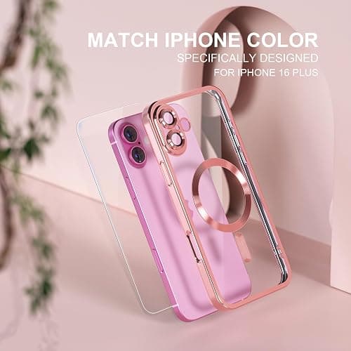 Misea Magnetic for iPhone 16 Plus Case with MagSafe [Never Yellowing] [Military Grade Drop Protection] Full Camera Lens Protector Plating Soft Clear Phone Case for Women Girls 6.7 inch, Pink thumbnail 7