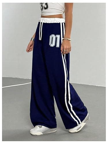 SOLY HUX Girl's Baggy Pants Y2k Number Striped Wide Leg Sweatpants Casual Streetwear thumbnail 4