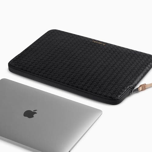 Comfyable Woven-Look Laptop Sleeve 13 Inch 14 Inch Compatible with MacBook Air M5 & MacBook Pro M5 Pro/Max 2026, Faux Leather Mac Travel Case for Men Women, Black thumbnail 6