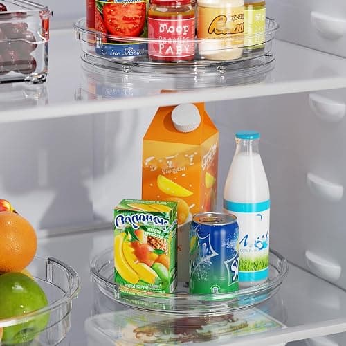 LAMU 2 Pack Clear Lazy Susan Turntable Organizer for Cabinet, 10.6'' 9.25'' Condiment Organizer for Refrigerator, Kitchen Pantry, Medicine Cabinet Organizer, Spices Rack Organization, Bathroom thumbnail 4