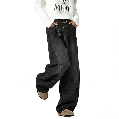 qcdyrxf Mens Irregular Sutures Baggy Jeans Y2k Wide Leg Loose Fit Streetwear Denim Hip Hop Jeans thumbnail 3