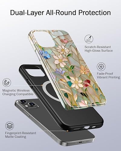 STARVIP for iPhone 15 Case Cute,Aesthetic Vintage Mosaic Stained Glass Shell,Compatible with Magsafe,Trendy Unique Cool Retro Western Protective Slim Silicone Phone Cover for Women Girls thumbnail 2