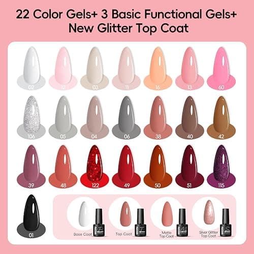 PEACECOLOR 39pc Gel Nail Polish Kit with U V Light, Pink Brown Nude Dark Red 22 Colors Pastel Gel Polish Kit with Base Top Coat Matte Glossy French Nail Art for Beginners Manicure DIY thumbnail 2