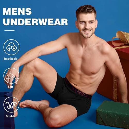 BAMBOO COOL Men's Ultra ComfortSoft Underwear, Moisture Wicking & Breathable No Ride Up Boxer Briefs with Fly, Multipack thumbnail 2