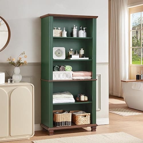 SAVOR LIFE 70" Tall Green Bookshelf,5 Tier Wooden Book Shelf with Adjustable Shelves & Wood Legs,Free Standing Farmhouse Bookcase with Open Display Storage,Vintage Bookshelves for Library,Classroom thumbnail 7