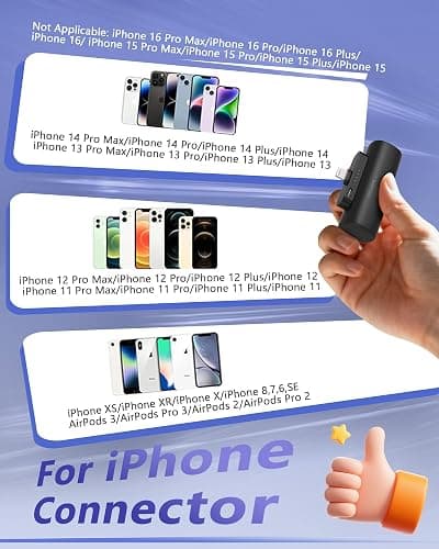 Miady 2-Pack Mini Portable Charger Built-in Connector Compact Battery Pack | 5000mAh PowerBank丨Not for Android丨Lightweight丨for Travel丨Compatible with iPhone 14/13 Series丨Flight-Safe丨18Wh丨Black+White thumbnail 7