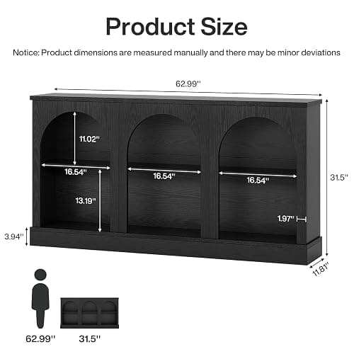 Tribesigns Farmhouse Console Table, 63-Inch Long Entryway Table with 3 Tier Storage, Wooden Rectangular Sofa Table Behind The Couch for Entrance, Hallway, Living Room, Black - Black thumbnail 2