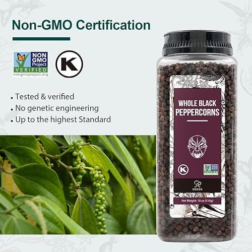 Soeos Pink Salt 39 Oz + Black Peppercorns 18oz, Coarse Grain, 2 Set | Pink Salt for Grinder Refill, Salt and Pepper Grinder, Non-GMO Verified, Spice Set thumbnail 9