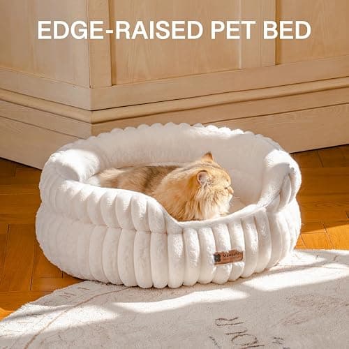 MEWOOFUN Cat Beds for Indoor Cats Washable, Dog Beds for Small Dogs Round Pet Bed for Puppy and Kitten (Beige, 61Lx61Wx23H cm) - Beige - 61x61x23cm thumbnail 5