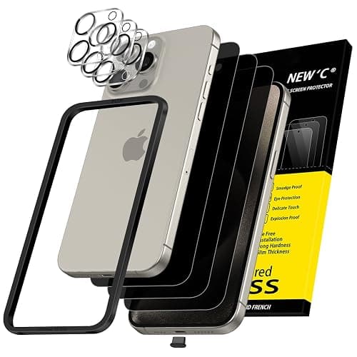 NEW'C 3X Privacy for iPhone 15 Pro Screen Protector (6.1 inches)+ 3X Camera Lens Protector, Sensor Protection, Case Friendly Tempered Glass Film + Dust Plug - Easy Installation Tool Included - Image 1