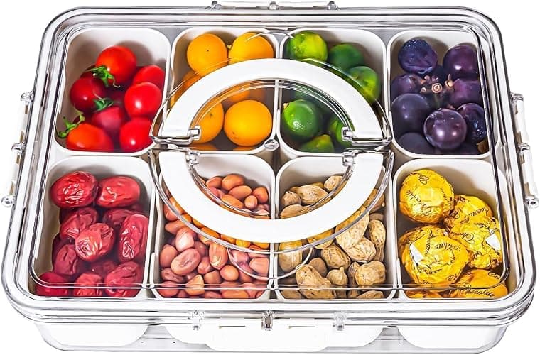 Dingerjar Divided Serving Tray with Lid and Handle - Snackle Box Charcuterie Container for Portable Snack Platters - Clear Organizer for Candy, Fruits, Nuts, Snacks - Perfect for Party, Entertaining thumbnail 8