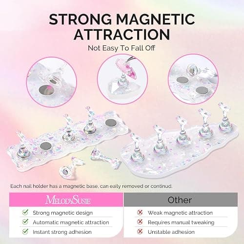 MelodySusie Nail Stand for Press Ons, 3 PCS Shiny Magnetic Bases Sets for Practice Painting Display with Brush Holder and 100 Pcs Reusable Double-Sided Tape for Home DIY Salon Supplies thumbnail 2