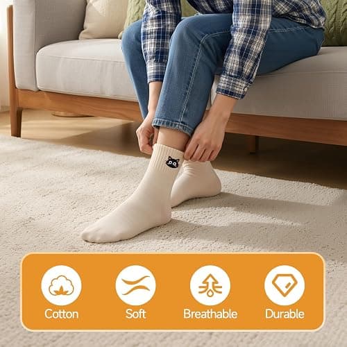 soxitoevy 10 Pairs Women Crew Socks Cute Embroidery Cotton Socks | Soft Cotton Blend, Embroidery Pattern, Elastic Ribbed Cuff, Mid-Calf Length, Ideal Gifts for Women Girls or Friends thumbnail 6