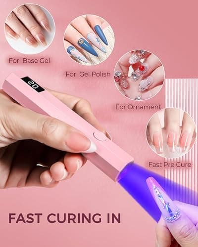mlogiroa UV Nail Light Handheld UV Light for Nails 3W Portable Led Lamp with 2 Timer Settings 20/60s for Gel Polish Home DIY Salon Women(Pink) thumbnail 6
