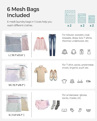 SONGMICS 130L Clothes Hamper with Lid, 2 Removable Liner Bags, 6 Mesh Bags, Wicker, Double Laundry Basket for Bathroom, 13 x 26 x 23.6 Inches, Gray ULCB253G01 thumbnail 7
