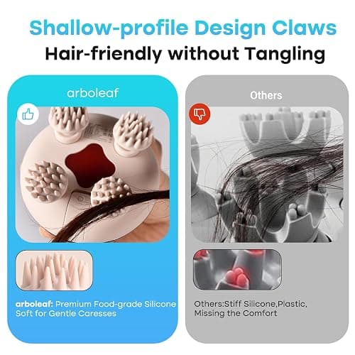 arboleaf Electric Scalp Massager Head Massager Scalp Stress Relax, 5 in 1 Kneading 128 Massage Nodes, Waterproof Hair Massage with 8 Removable Claws Cat Scratcher, Gift for Dad Mom thumbnail 3