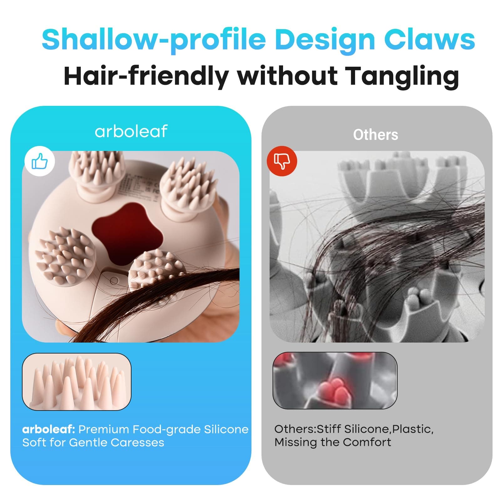 Arboleaf Electric Scalp Massager for Hair Growth - Portable Rechargeable Head Massager, Waterproof Handheld Hair Scratcher With 8 Removable Massage Claws, Stress Relief, Gold thumbnail 3