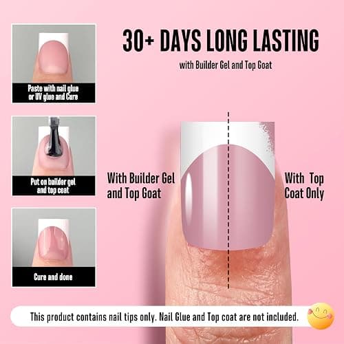NOVO OVO Short Sharp Square White French Tip Nail Tips Press on BERRY PINK, Need Builder Gel Top Coat Nail Glue,Soft Gel Fake Nail Extension, Full Cover False Nails for Salon DIY x15 Sizes 240 pcs thumbnail 5