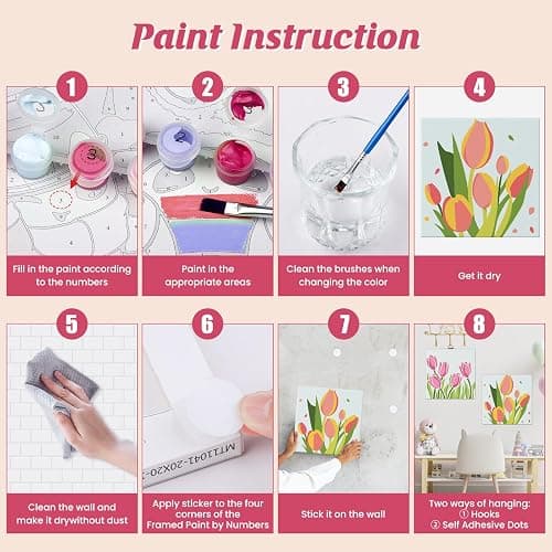 GHHKUD Paint by Numbers Kits for Adults Beginners, 4 Pack Canvas Painting by Numbers Kit for Kids, Flowers Landscape Acrylic Paint by Numbers with Wooden Frame, Crafts for Home Wall Decor (8x8inch) thumbnail 4