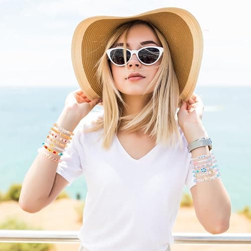 6PCS Clay Bead Bracelets for Women Preppy Cute Bracelets Jewelry Set Colorful Evil Eye Polymer Pearl Beaded Stretch Bracelets Jewelry for Women… thumbnail 6