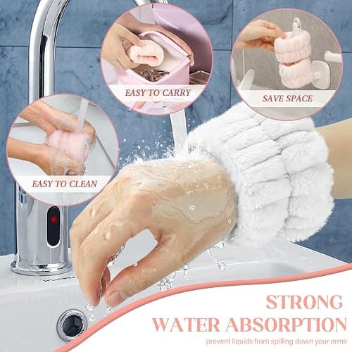 Crosize 8 Pcs Microfiber Wrist Bands for Washing Face, Women's Absorbent Face Washing Wristbands, Prevent Water from Spilling Down Your Arms thumbnail 4