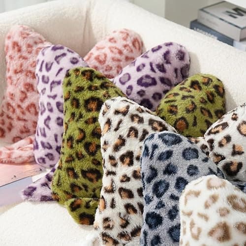 GKWW Leopard Print Throw Pillow Furry Bow Plush Pillows Cute Flower Plush Pillow Cheetah Home Decor Stuffed Bow Lumbar Pillow for Bed Couch Living Room Decor (Blue, 16in) thumbnail 6