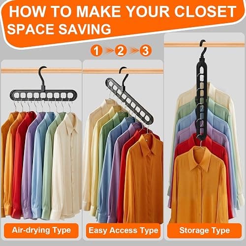 Closet Organizers and Storage,College Dorm Room Essentials,Pack of 6 Multifunctional Organizer Magic Space Saving Hangers with 9 Holes Storage Organization for Wardrobe Closet thumbnail 5