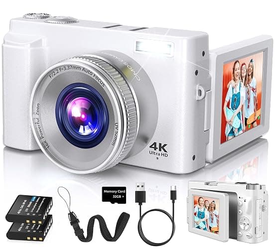 Duluvulu 4K Digital Camera for Photography Autofocus, 2026 Latest 48MP Vlogging Camera for YouTube with SD Card, 2 Batteries, 3" 180°Flip Screen Compact Travel Camera for Teens with 16X Zoom,Off White - Image 1