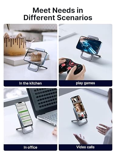 JSAUX Cell Phone Stand, Foldable Aluminum Adjustable Phone Holder for Desk Portable Travel Essentials Office Accessories for iPhone 17 16 15 14 13 Pro Max Samsung S25 S24 S23 Ultra Kindle-Gray thumbnail 4