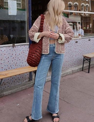 Yimoon Women's Cropped Puffer Quilted Jacket Vintage Floral Print Open Front Lightweight Short Jacket Outerwear thumbnail 3
