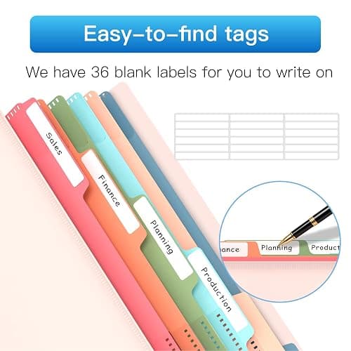 12 Pocket Plastic folders with Pockets, 6 Colors, Folders Dividers, White | Multi Pocket Folder, Binder Dividers, Multi-Subject Project Organizer, for Office, School Supplies, Letter Size thumbnail 3