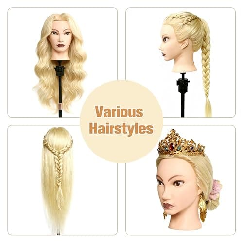 MYSWEETY Mannequin Head Human Hair, 26" Cosmetology Mannequin Head with 80% Human Hair, Doll Head for Hair Styling with Clamp Holder and Tools (White) thumbnail 5