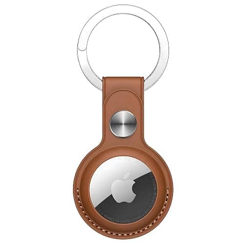 PU Leather AirTag Keyring Holder Compatible with Apple AirTags Keychain, Anti Lost Scratch Resistant Secure Key Ring Case for Keys Pet Collars Luggage Bags, Protective Air Tags Key Chain Cover, Brown - Image 1