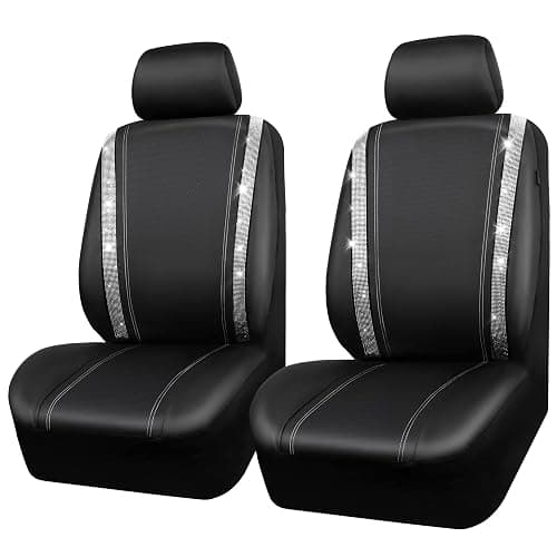 CAR PASS Leather Bling Diamond Car Seat Cover 2 Front Interior Sets, Waterproof Universal Shining Glitter Crystal Sparkle Fit for 95% Automotive Truck SUV Cute Women Girl, Black Silver Rhinestone thumbnail 8