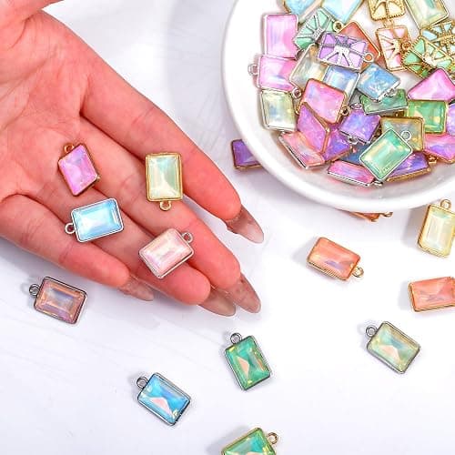 40/48Pcs Paired Crystal Pendants Charms for Jewelry Making Supplies, Rhinestone Gemstone Dangle Charms Findings for Necklace Earrings Craft thumbnail 4
