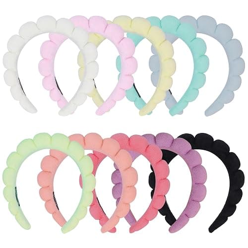 RAISEY 10 Pcs Spa Headband Bulk for Women Makeup Sponge Headband Puffy Hair Band for Washing Face Women Girls (Terry Cloth) - Image 1