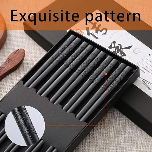 HIWARE 10 Pairs Fiberglass Chopsticks - Reusable Chopsticks Dishwasher Safe, 9 1/2 Inches - Black thumbnail 3
