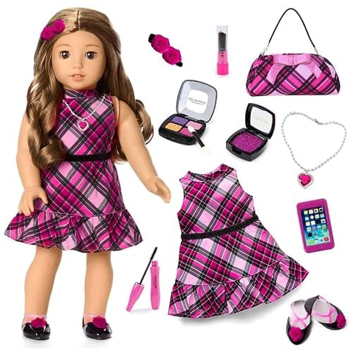 American 18 Inch Dolls Makeup Accessories and Clothes,Fashion Dress Tote Bag for 18" Doll Include Outfits Shoes Cosmetic Toys Stuff Gift for Baby Girl (No Doll) thumbnail 4