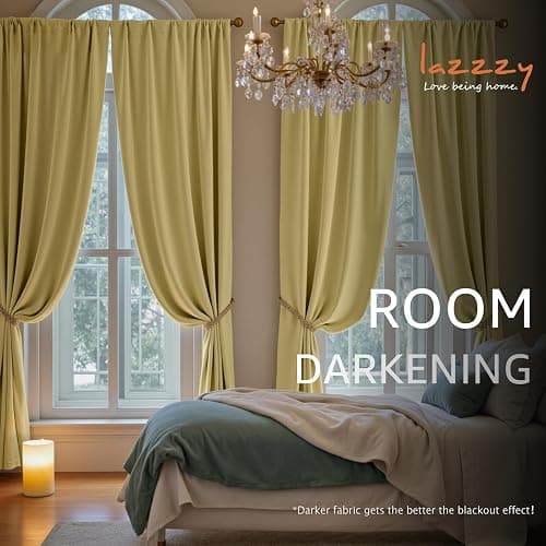 Lazzzy Light Green Velvet Curtains 96 Inches Long Thermal Insulated Drapes for Bedroom Living Room Darkening Window Treatments Rod Pocket 2 Panels, Citron thumbnail 4
