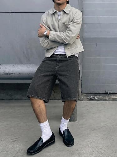 Comdecevis Men's Baggy Jean Shorts Loose Fit Streetwear Jorts | 75% Cotton, 25% Polyester, Vintage Wash Denim, Breathable and Comfortble, Daily Casual and Outdoor thumbnail 3