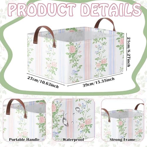 Boao 3 Pcs Blue Hydrangea Storage Bin Fresh Style Floral Collapsible Large Storage Baskets for Gifts Canvas Laundry Basket Foldable Box with Handle for Office Home Bedroom Clothes thumbnail 3