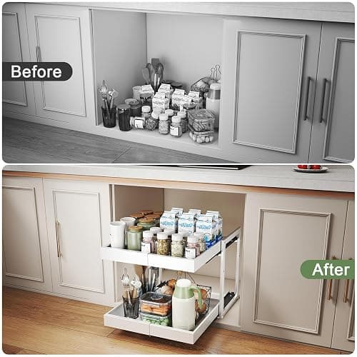 2 Tier Pull Out Cabinet Organizer ,Adjustable Width & Height, Expandable Pull-Out Drawers For Cabinets, Slide Out Shelves for Kitchen Cabinets / Countertop / Pantry,Heavy-Duty & Easy to Install(White) thumbnail 7