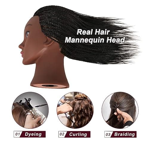 Ineffable 14"Training head 100% Real Hair Mannequin Head Training Head Cosmetology Doll Head Manikin Practice Head Hairdresser With Free Clamp Holder Female (B-14inch) thumbnail 3