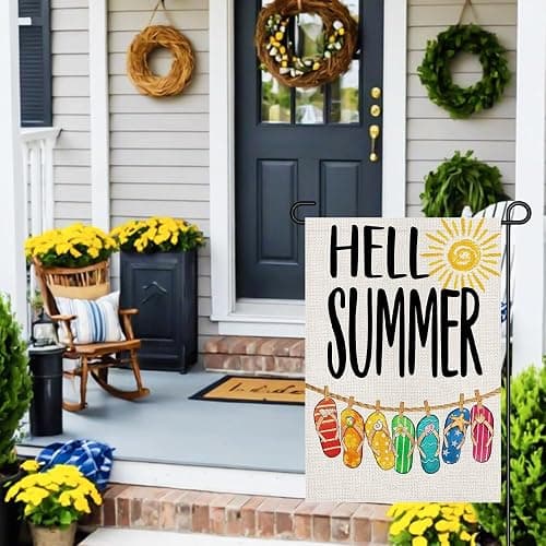 Hello Summer Beach Flip-flop Garden Flags for Outside 12x18 Inch Double Sided Burlap, Sunshine Welcome Sign Small Flag Farmhouse Holiday Yard Lawn Outdoor Decorations DF765 thumbnail 8