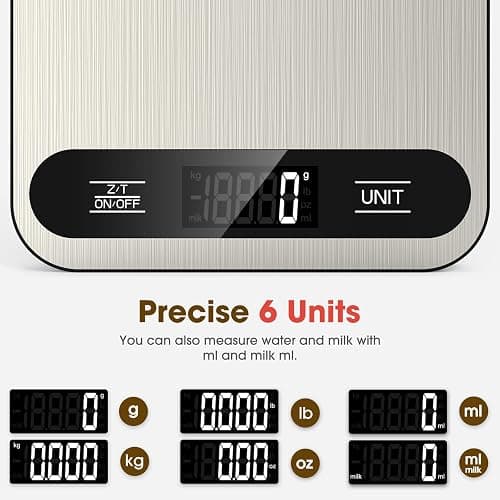 Mik-Nana Food Scale, 22lb Digital Kitchen Scale with 6 Units Tare Function & LCD Display, Stainless Steel Weight Grams and Ounces for Baking, Cooking and Meal Prep (Batteries Included) thumbnail 3