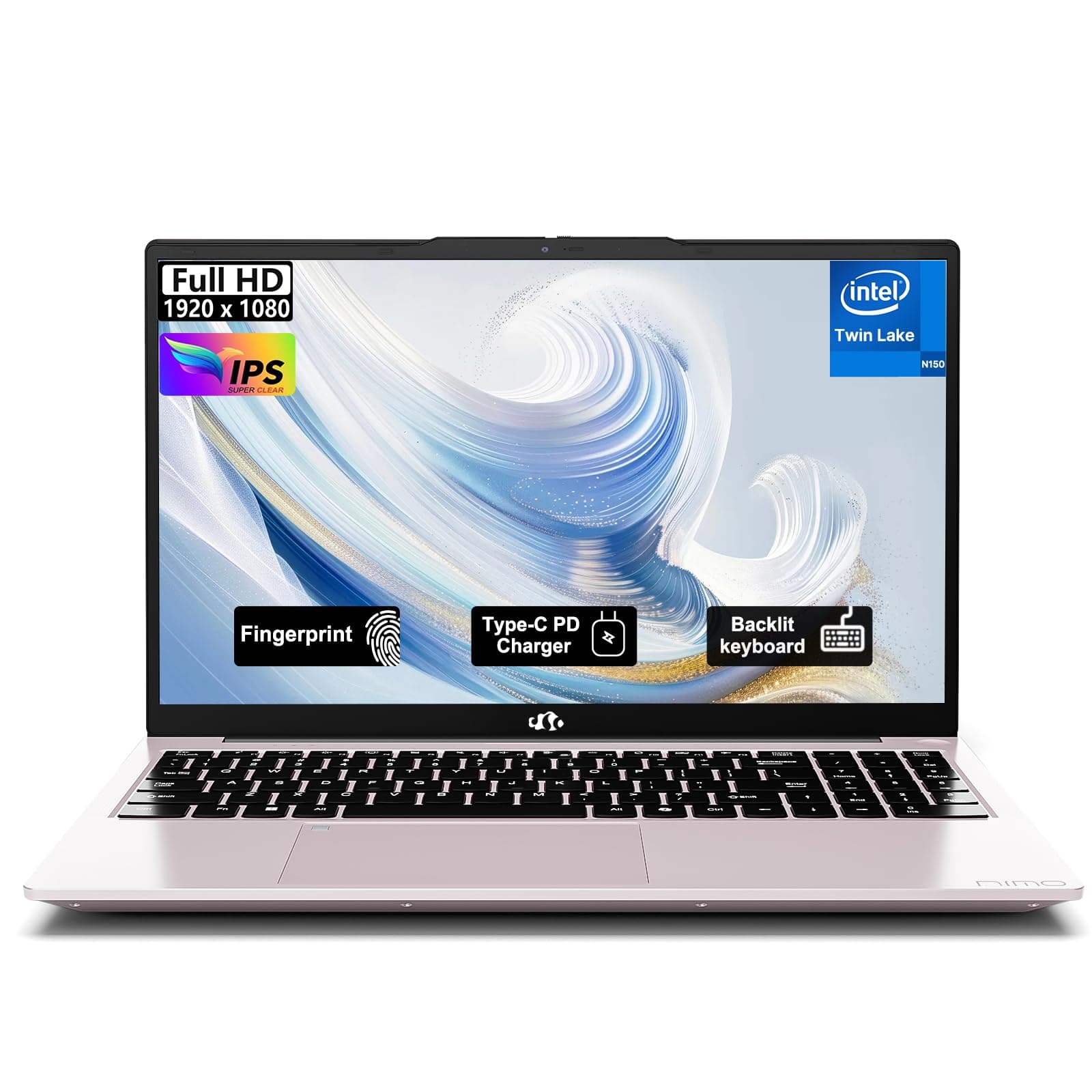 NIMO 15.6" FHD IPS Student-Laptop-Computer-16GB RAM 1TB SSD, 4 Cores 13th Gen Intel N150(Beat to i3-1115G4, Up to 3.6GHz), 65W Type-C, Fingerprint, Backlit Keyboard, Wi-Fi 6, BT5.2, Numpad Pink Gold - Image 1