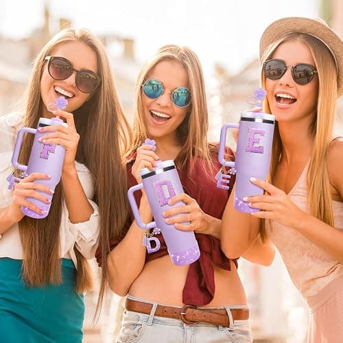 Miglaja Purple Accessories for Stanley Cup 30OZ 40OZ, All Accessories Gift Box Contain Flower Straw Topper, Sillicone Boot, Letter Stickers and Pendants,Spill Stopper Set (Purple D) thumbnail 2