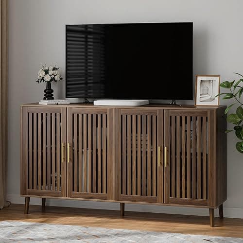 Morwdxef Buffet Cabinet with Storage Walnut Sideboard with Grille Doors&Adjustable Shelf, Wood Coffee Bar Storage Cabinet for Kitchen Living Room Entryway (31.5 Inch) thumbnail 6