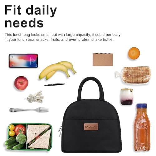 BALORAY Lunch Bag for Women Men Insulated Lunch Box for Adult Reusable Lunch Tote Bag for Work, Picnic or Travel (Solid Black) thumbnail 7